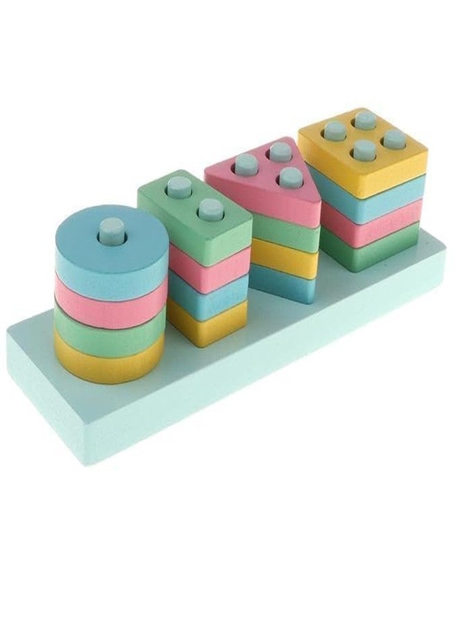 DGOOLS Wooden Shapes Geometric Board Blocks Sorting and Stacking Montessori Education Colour Recognition Toys for Kids Color Sorter Stacking & Nesting Blocks Board (Multicolor) - Image 1